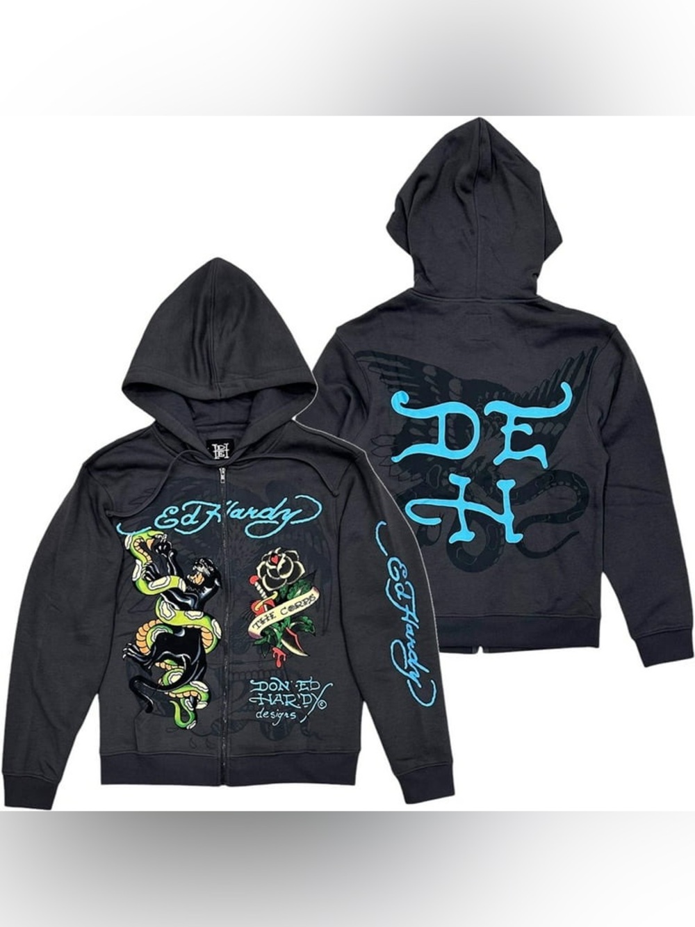 Ed Hardy Snake Panther Tattoo Zip Hoodie Charcoal | Size XL | Y2K - Picture 2 of 11
